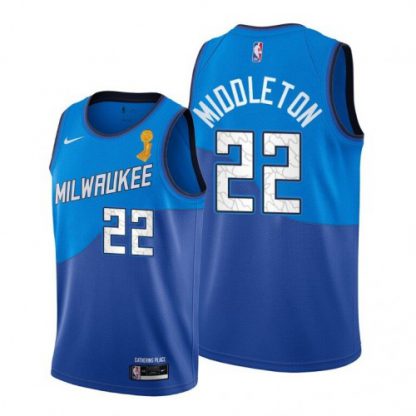 Nike Milwaukee Bucks #22 Khris Middleton Women's 2021 NBA Finals Champions City Edition Jersey Blue