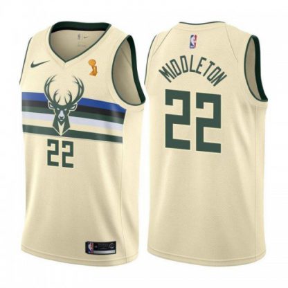 Nike Milwaukee Bucks #22 Khris Middleton Women's 2021 NBA Finals Champions Swingman City Edition Jersey Cream
