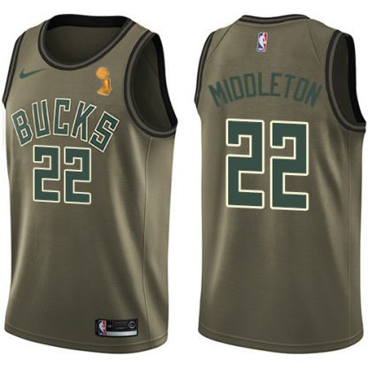 Nike Milwaukee Bucks #22 Khris Middleton Women's 2021 NBA Finals Champions Swingman Salute to Service Jersey Green
