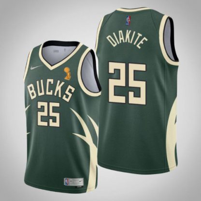 Nike Milwaukee Bucks #25 Mamadi Diakite Women's 2021 NBA Finals Champions Swingman Earned Edition Jersey Green