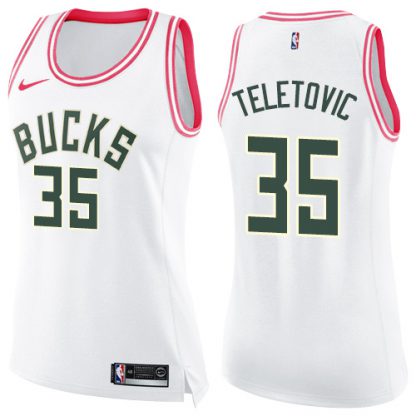 Nike Milwaukee Bucks #35 Mirza Teletovic White/Pink Women's NBA Swingman Fashion Jersey