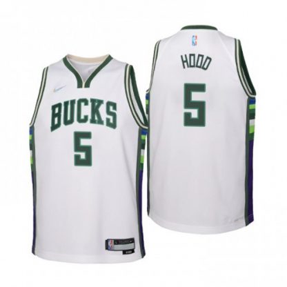 Milwaukee Milwaukee Bucks #5 Rodney Hood Youth Nike White 2021/22 Swingman Jersey - City Edition