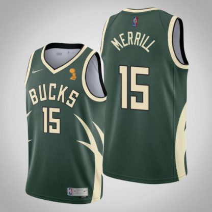 Nike Milwaukee Bucks #15 Sam Merrill Women's 2021 NBA Finals Champions Swingman Earned Edition Jersey Green