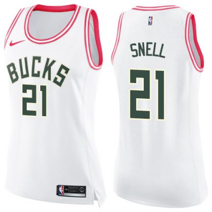 Nike Milwaukee Bucks #21 Tony Snell White/Pink Women's NBA Swingman Fashion Jersey