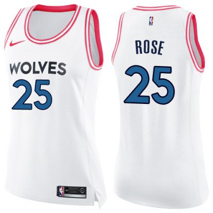 Nike Minnesota Timberwolves #25 Derrick Rose White/Pink Women's NBA Swingman Fashion Jersey