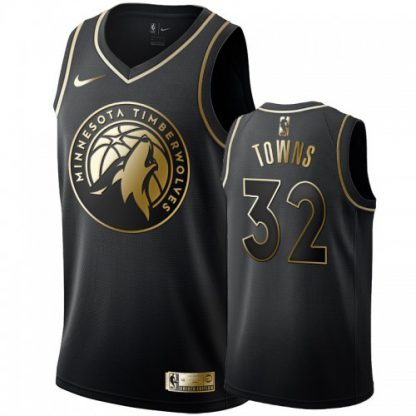 Nike Minnesota Timberwolves #32 Karl-Anthony Towns Men's Black Golden Edition Swingman NBA Jersey