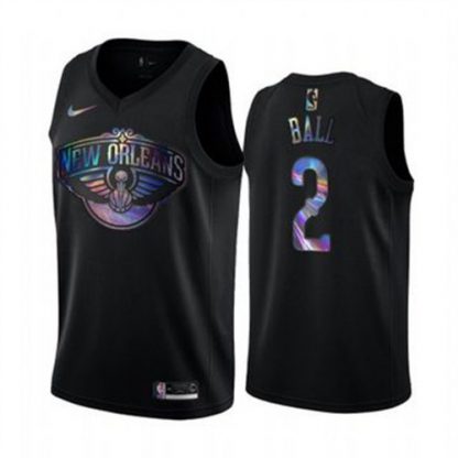 Nike New Orleans Pelicans #2 Lonzo Ball Men's Iridescent Holographic Collection NBA Jersey - Black
