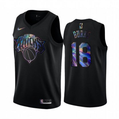 Nike New York Knicks #18 Alec Burks Men's Iridescent Holographic Collection NBA Jersey - Black
