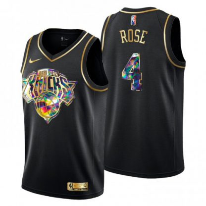 New York New York Knicks #4 Derrick Rose Men's Golden Edition Diamond Logo 2021/22 Swingman Jersey - Black