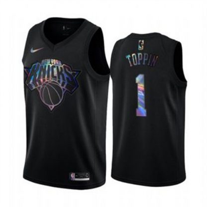 Nike New York Knicks #1 Obi Toppin Men's Iridescent Holographic Collection NBA Jersey - Black
