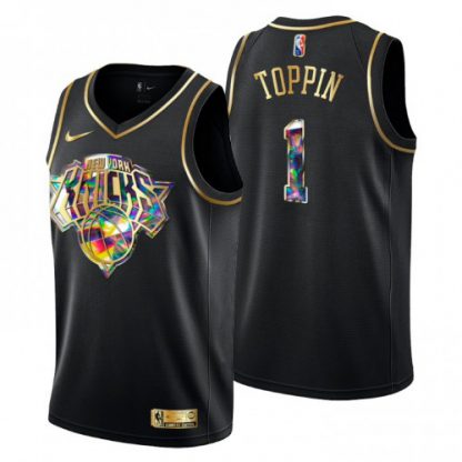 New York New York Knicks #1 Obi Toppin Men's Golden Edition Diamond Logo 2021/22 Swingman Jersey - Black
