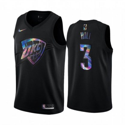 Nike Oklahoma City Thunder #3 George Hill Men's Iridescent Holographic Collection NBA Jersey - Black