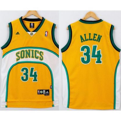 Oklahoma City Thunder #34 Ray Allen Yellow/White SuperSonics Throwback Stitched NBA Jersey
