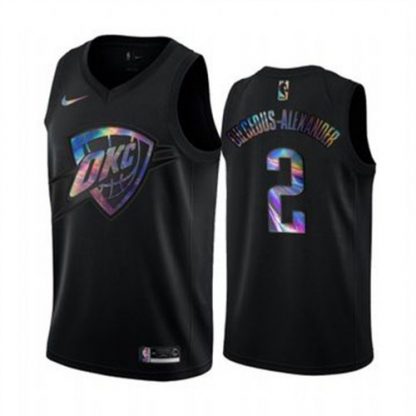 Nike Oklahoma City Thunder #2 Shai Gilgeous-Alexander Men's Iridescent Holographic Collection NBA Jersey - Black