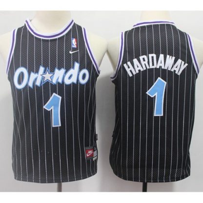 Nike Orlando Magic #1 Penny Hardaway Black Strip Throwback Youth NBA Jersey