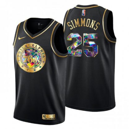 Philadelphia Philadelphia 76ers #25 Ben Simmons Men's Golden Edition Diamond Logo 2021/22 Swingman Jersey - Black