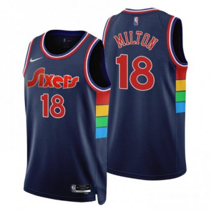 Nike Philadelphia 76ers #18 Shake Milton Navy Men's NBA 75th Anniversary Diamond Swingman Jersey - Icon Edition