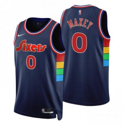 Nike Philadelphia 76ers #0 Tyrese Maxey Navy Men's NBA 75th Anniversary Diamond Swingman Jersey - Icon Edition