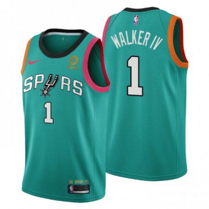 Nike San Antonio Spurs #1 Lonnie Walker Men's 2022-23 City Edition NBA Jersey - Cherry Blossom Teal