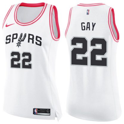Nike San Antonio Spurs #22 Rudy Gay White/Pink Women's NBA Swingman Fashion Jersey
