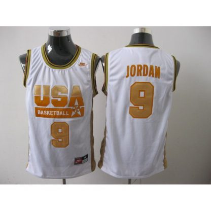 Nike Dream Team USA Olympic #9 Michael Jordan White With Gold NO. Olympic Stitched NBA Jersey