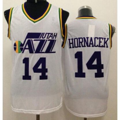 Utah Jazz #14 Jeff Hornacek White Throwback Stitched NBA Jersey