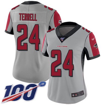 Nike Atlanta Falcons #24 A.J. Terrell Silver Women's Stitched NFL Limited Inverted Legend 100th Season Jersey