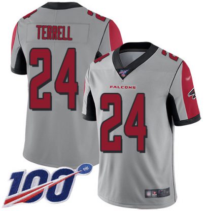 Nike Atlanta Falcons #24 A.J. Terrell Silver Men's Stitched NFL Limited Inverted Legend 100th Season Jersey