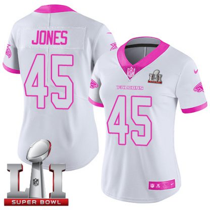 Nike Atlanta Falcons #45 Deion Jones White/Pink Super Bowl LI 51 Women's Stitched NFL Limited Rush Fashion Jersey