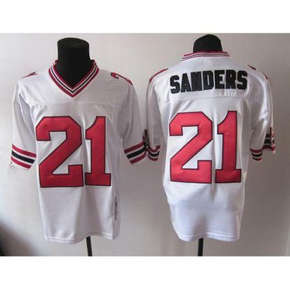 1992 Mitchell And Ness Atlanta Falcons #21 Deion Sanders White Throwback Stitched NFL Jersey
