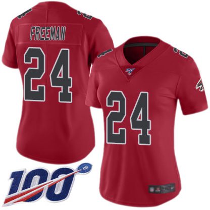 Nike Atlanta Falcons #24 Devonta Freeman Red Women's Stitched NFL Limited Rush 100th Season Jersey