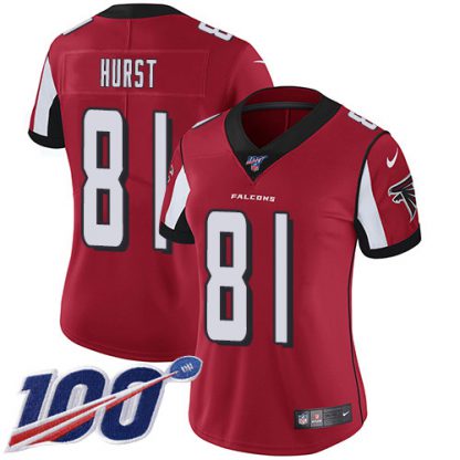 Nike Atlanta Falcons #81 Hayden Hurst Red Team Color Women's Stitched NFL 100th Season Vapor Untouchable Limited Jersey