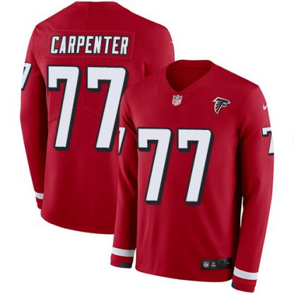 Nike Atlanta Falcons #77 James Carpenter Red Team Color Men's Stitched NFL Limited Therma Long Sleeve Jersey