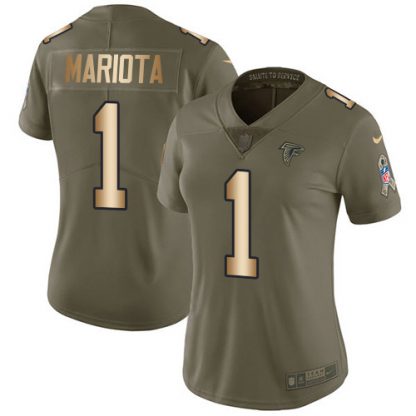 Nike Atlanta Falcons #1 Marcus Mariota Olive/Gold Stitched Women's NFL Limited 2017 Salute To Service Jersey
