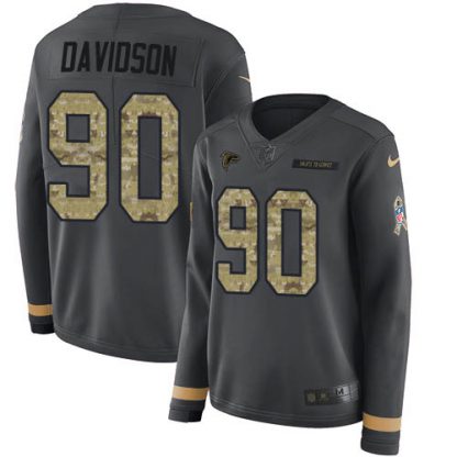 Nike Atlanta Falcons #90 Marlon Davidson Anthracite Salute to Service Women's Stitched NFL Limited Therma Long Sleeve Jersey