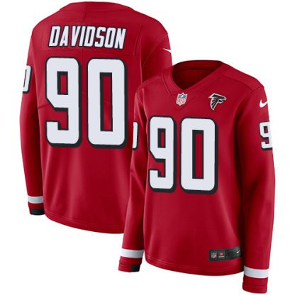 Nike Atlanta Falcons #90 Marlon Davidson Red Team Color Women's Stitched NFL Limited Therma Long Sleeve Jersey