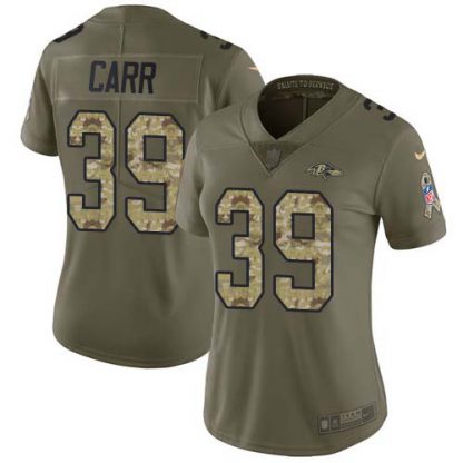 Nike Baltimore Ravens #39 Brandon Carr Olive/Camo Women's Stitched NFL Limited 2017 Salute To Service Jersey