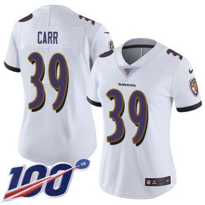 Nike Baltimore Ravens #39 Brandon Carr White Women's Stitched NFL 100th Season Vapor Untouchable Limited Jersey