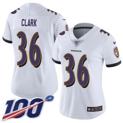 Nike Baltimore Ravens #36 Chuck Clark White Women's Stitched NFL 100th Season Vapor Untouchable Limited Jersey