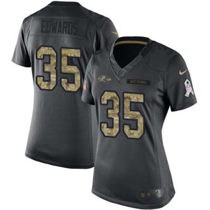 Nike Baltimore Ravens #35 Gus Edwards Black Women's Stitched NFL Limited 2016 Salute to Service Jersey