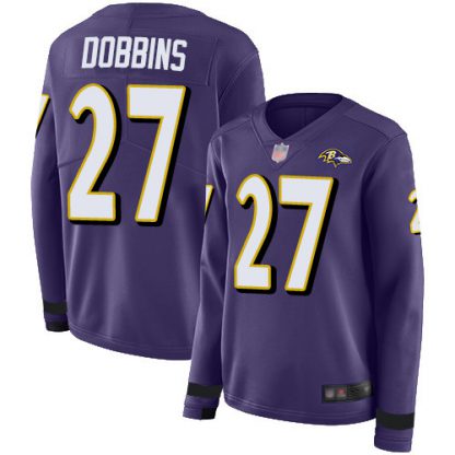 Nike Baltimore Ravens #27 J.K. Dobbins Purple Team Color Women's Stitched NFL Limited Therma Long Sleeve Jersey