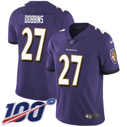 Nike Baltimore Ravens #27 J.K. Dobbins Purple Team Color Youth Stitched NFL 100th Season Vapor Untouchable Limited Jersey