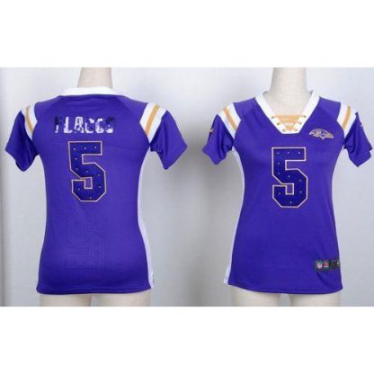 Nike Baltimore Ravens #5 Joe Flacco Purple Women's Stitched NFL Elite Draft Him Shimmer Jersey