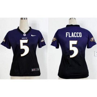 Nike Baltimore Ravens #5 Joe Flacco Purple/Black Women's Stitched NFL Elite Fadeaway Fashion Jersey