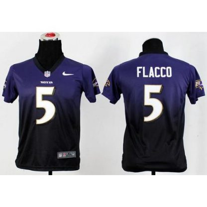 Nike Baltimore Ravens #5 Joe Flacco Purple/Black Youth Stitched NFL Elite Fadeaway Fashion Jersey