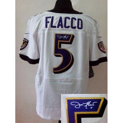 Nike Baltimore Ravens #5 Joe Flacco White Men's Stitched NFL Elite Autographed Jersey