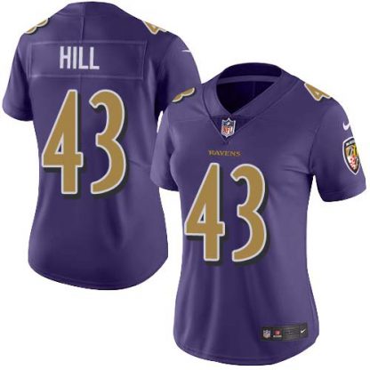 Nike Baltimore Ravens #43 Justice Hill Purple Women's Stitched NFL Limited Rush Jersey