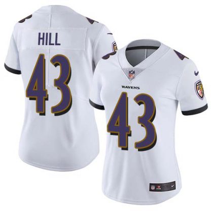Nike Baltimore Ravens #43 Justice Hill White Women's Stitched NFL Vapor Untouchable Limited Jersey
