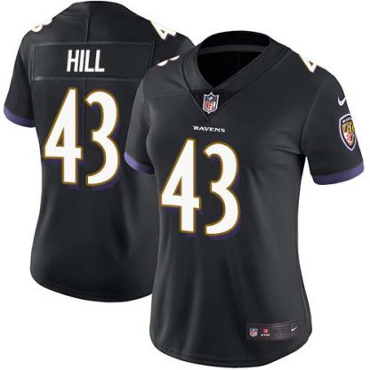 Nike Baltimore Ravens #43 Justice Hill Black Alternate Women's Stitched NFL Vapor Untouchable Limited Jersey