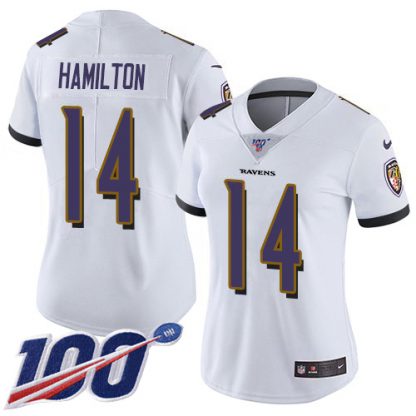 Nike Baltimore Ravens #14 Kyle Hamilton White Women's Stitched NFL 100th Season Vapor Untouchable Limited Jersey